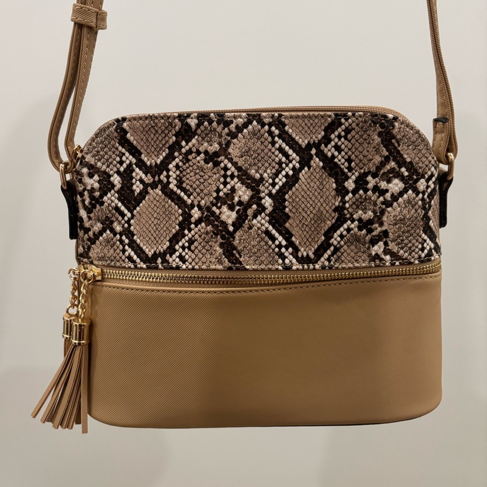 Tan and Brown Crossbody Snakeskin Bag, never used!